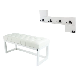Ławka Pufa Pikowana Ekoskóra Biała Guzik Tapicerowany LPP-2 + Wieszak Ścienny WDC-35 Kolory