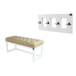 Ławka Pufa Pikowana Ekoskóra Beż  LPP-2 + Wieszak Ścienny WDC-17 Kolory