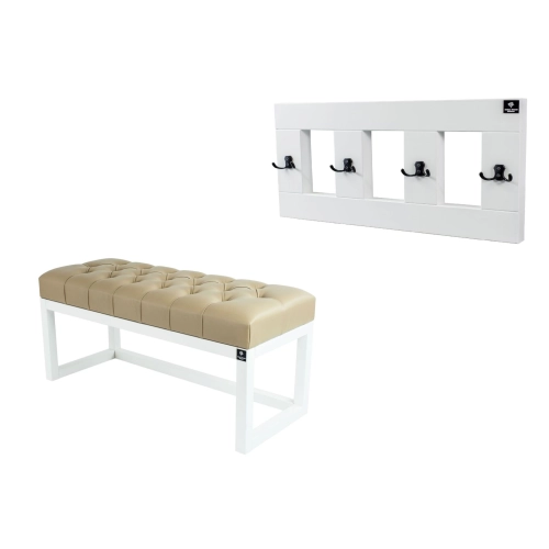 Ławka Pufa Pikowana Ekoskóra Beż  LPP-2 + Wieszak Ścienny WDC-17 Kolory