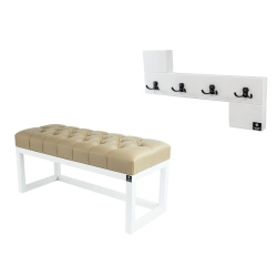 Ławka Pufa Pikowana Ekoskóra Beż Guzik Tapicerowany LPP-2 + Wieszak Ścienny WDC-35 Kolory