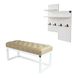 Ławka Pufa Pikowana Ekoskóra Beż Guzik Tapicerowany LPP-2 + Wieszak Ścienny WDC-5 Kolory