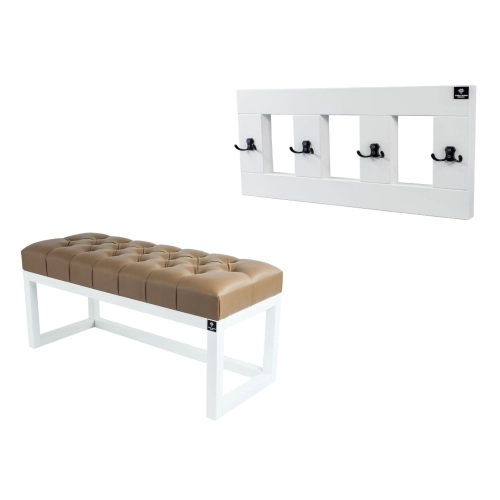 Ławka Pufa Pikowana Ekoskóra Brąz  LPP-2 + Wieszak Ścienny WDC-17 Kolory