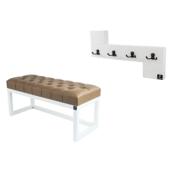 Ławka Pufa Pikowana Ekoskóra Brąz Guzik Tapicerowany LPP-2 + Wieszak Ścienny WDC-35 Kolory