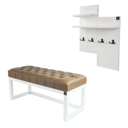 Ławka Pufa Pikowana Ekoskóra Brąz Guzik Tapicerowany LPP-2 + Wieszak Ścienny WDC-5 Kolory