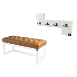 Ławka Pufa Pikowana Ekoskóra Brąz Guzik Tapicerowany LPP-2 + Wieszak Ścienny WDC-35 Kolory