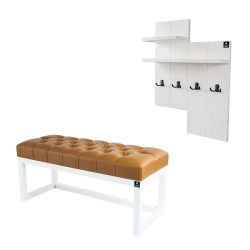 Ławka Pufa Pikowana Ekoskóra Brąz Guzik Tapicerowany LPP-2 + Wieszak Ścienny WDC-5 Kolory