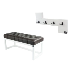 Ławka Pufa Pikowana Ekoskóra Brąz Guzik Tapicerowany LPP-2 + Wieszak Ścienny WDC-35 Kolory