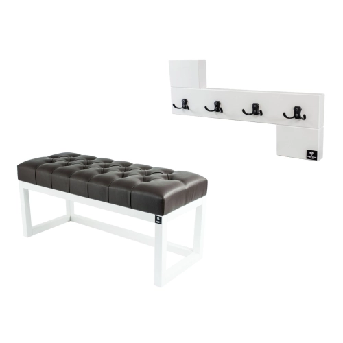 Ławka Pufa Pikowana Ekoskóra Brąz Guzik Tapicerowany LPP-2 + Wieszak Ścienny WDC-35 Kolory