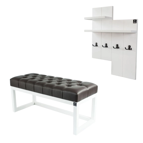 Ławka Pufa Pikowana Ekoskóra Brąz Guzik Tapicerowany LPP-2 + Wieszak Ścienny WDC-5 Kolory