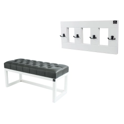 Ławka Pufa Pikowana Ekoskóra Grafit  LPP-2 + Wieszak Ścienny WDC-17 Kolory