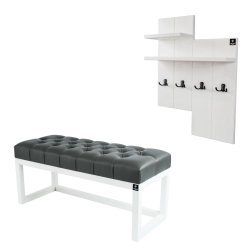 Ławka Pufa Pikowana Ekoskóra Grafit Guzik Tapicerowany LPP-2 + Wieszak Ścienny WDC-5 Kolory