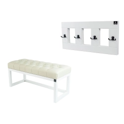 Ławka Pufa Pikowana Ekoskóra Ecru  LPP-2 + Wieszak Ścienny WDC-17 Kolory