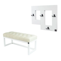 Ławka Pufa Pikowana Ekoskóra Ecru Guzik Tapicerowany LPP-2 + Wieszak Ścienny WDC-19 Kolory