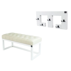 Ławka Pufa Pikowana Ekoskóra Ecru Guzik Tapicerowany LPP-2 + Wieszak Ścienny WDC-22 Kolory