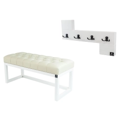 Ławka Pufa Pikowana Ekoskóra Ecru Guzik Tapicerowany LPP-2 + Wieszak Ścienny WDC-35 Kolory