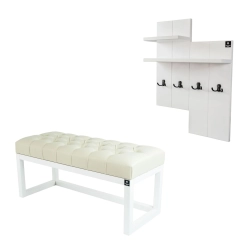 Ławka Pufa Pikowana Ekoskóra Ecru Guzik Tapicerowany LPP-2 + Wieszak Ścienny WDC-5 Kolory