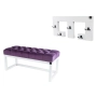 Ławka Pufa Pikowana Fiolet Guzik Tapicerowany LPP-2 + Wieszak Ścienny WDC-22 Kolory