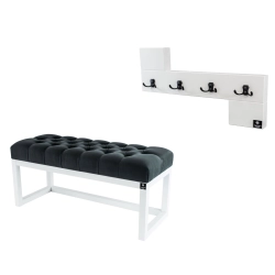 Ławka Pufa Pikowana Grafit Guzik Tapicerowany LPP-2 + Wieszak Ścienny WDC-35 Kolory