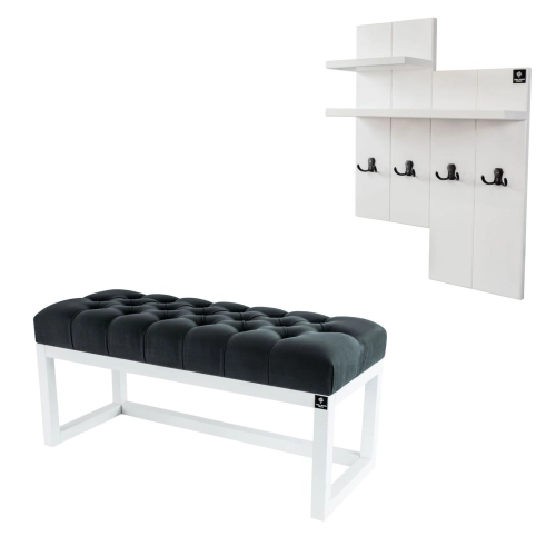 Ławka Pufa Pikowana Grafit Guzik Tapicerowany LPP-2 + Wieszak Ścienny WDC-5 Kolory