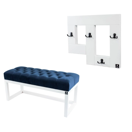 Ławka Pufa Pikowana Granat Guzik Tapicerowany LPP-2 + Wieszak Ścienny WDC-19 Kolory