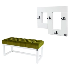 Ławka Pufa Pikowana Zielony Guzik Tapicerowany LPP-2 + Wieszak Ścienny WDC-19 Kolory