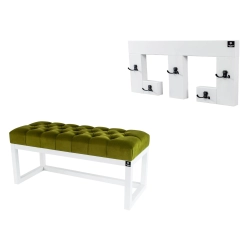 Ławka Pufa Pikowana Zielony Guzik Tapicerowany LPP-2 + Wieszak Ścienny WDC-22 Kolory