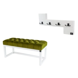 Ławka Pufa Pikowana Zielony Guzik Tapicerowany LPP-2 + Wieszak Ścienny WDC-35 Kolory