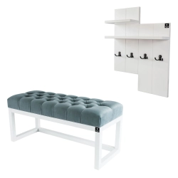 Ławka Pufa Pikowana Popiel Guzik Tapicerowany LPP-2 + Wieszak Ścienny WDC-5 Kolory