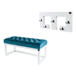 Ławka Pufa Pikowana Turkus Guzik Tapicerowany LPP-2 + Wieszak Ścienny WDC-22 Kolory