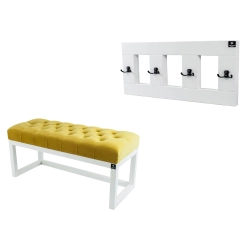 Ławka Pufa Pikowana  Żółcień Cytrynowa  LPP-2 + Wieszak Ścienny WDC-17 Kolory