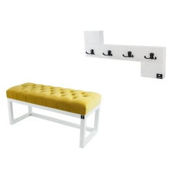 Ławka Pufa Pikowana Żółcień Cytrynowa Guzik Tapicerowany LPP-2 + Wieszak Ścienny WDC-35 Kolory