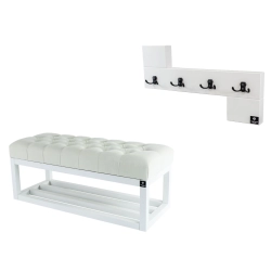 Ławka Pikowana Złamana Biel LPP-3 + Wieszak Ścienny WDC-35