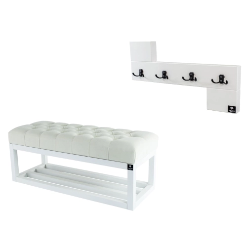 Ławka Pikowana Złamana Biel LPP-3 + Wieszak Ścienny WDC-35