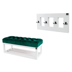 Ławka Pufa Pikowana Butelkowa Zieleń  LPP-3 + Wieszak Ścienny WDC-17