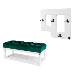 Ławka Pufa Pikowana Butelkowa Zieleń Guzik Tapicerowany LPP-3 + Wieszak Ścienny WDC-19