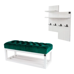 Ławka Pufa Pikowana Butelkowa Zieleń Guzik Tapicerowany LPP-3 + Wieszak Ścienny WDC-5 Kolory