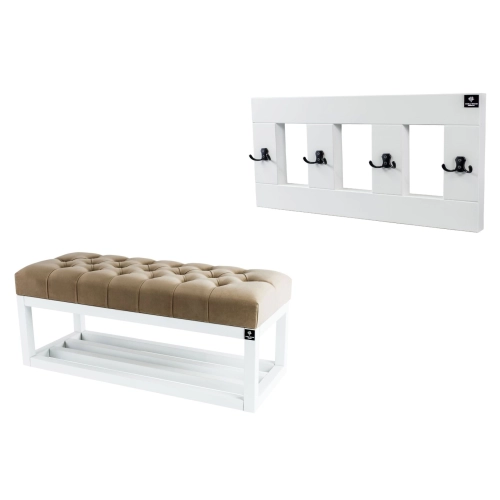 Ławka Pufa Pikowana Cappuccino  LPP-3 + Wieszak Ścienny WDC-17