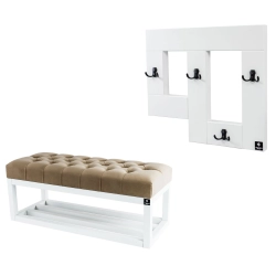 Ławka Pufa Pikowana Cappuccino Guzik Tapicerowany LPP-3 + Wieszak Ścienny WDC-19