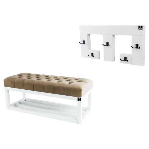 Ławka Pufa Pikowana Cappuccino  LPP-3 + Wieszak Ścienny WDC-22