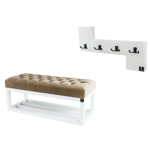 Ławka Pikowana Cappuccino  LPP-3 + Wieszak Ścienny WDC-35