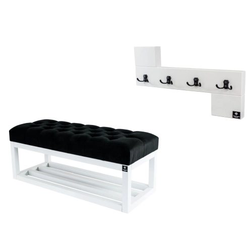 Ławka Pikowana Czarna  LPP-3 + Wieszak Ścienny WDC-35