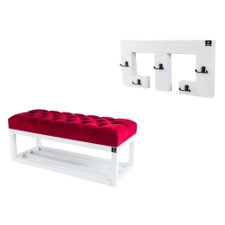 Ławka Pufa Pikowana Czerwona LPP-3 + Wieszak Ścienny WDC-22