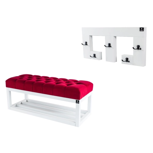 Ławka Pufa Pikowana Czerwona LPP-3 + Wieszak Ścienny WDC-22