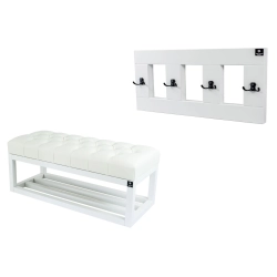 Ławka Pufa Pikowana Ekoskóra Biała LPP-3 + Wieszak Ścienny WDC-17