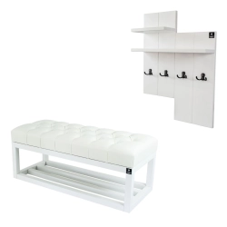 Ławka Pufa Pikowana Ekoskóra Biała Guzik Tapicerowany LPP-3 + Wieszak Ścienny WDC-5 Kolory