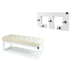 Ławka Pufa Pikowana Ekoskóra Ecru LPP-3 + Wieszak Ścienny WDC-22