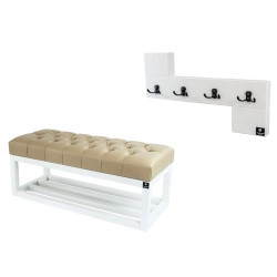 Ławka Pikowana Ekoskóra Beż  LPP-3 + Wieszak Ścienny WDC-35