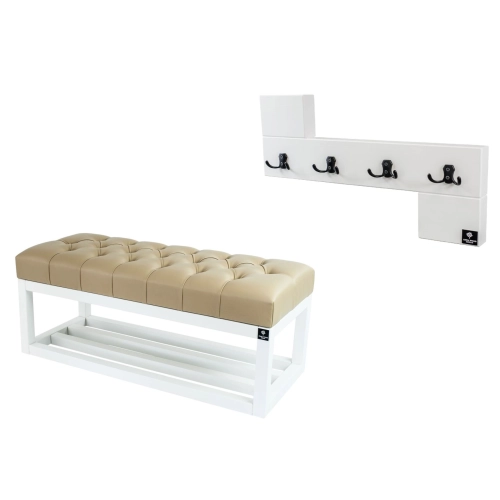 Ławka Pikowana Ekoskóra Beż  LPP-3 + Wieszak Ścienny WDC-35