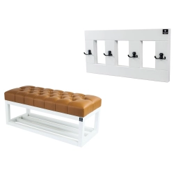 Ławka Pufa Pikowana Ekoskóra Brąz  LPP-3 + Wieszak Ścienny WDC-17 Kolory