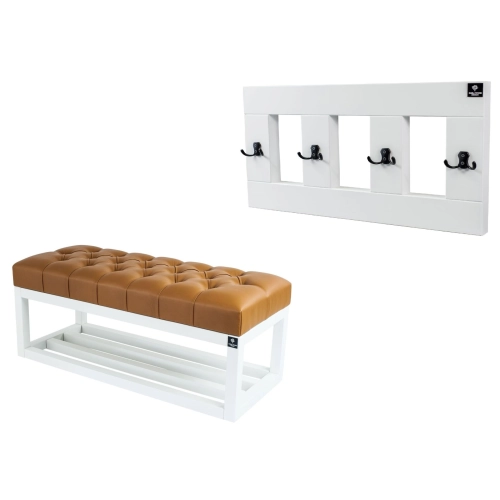 Ławka Pufa Pikowana Ekoskóra Brąz  LPP-3 + Wieszak Ścienny WDC-17 Kolory